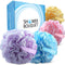 Loofah-Bath-Sponge Lace-Mesh-Set - 4 Pack Spa Colors, 2-Scrubs-in-1 by Shower Bouquet, 60g Pouf for Exfoliating Skin