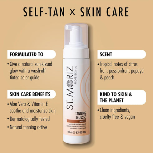 St Moriz Professional Medium Self Tanner Mousse, Sunless Instant Tanning Foam with Aloe Vera & Vitamin E