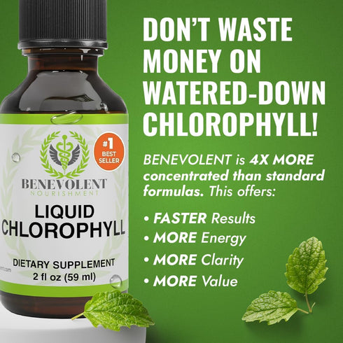 Immune Benevolent Nourishment Chlorophyll Supplement, Detox & Support, Internal Deodorizer, Liquid Drops