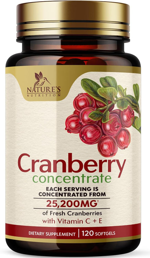 Cranberry Concentrate Extract Supplement with Vitamin C & E, 25,200mg for Urinary Tract Health, 120 Softgels