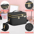 Travel Makeup Bag for Women, Double Layer Cosmetic Organizer Case with Shoulder Strap for Brushes, Bottles, Black