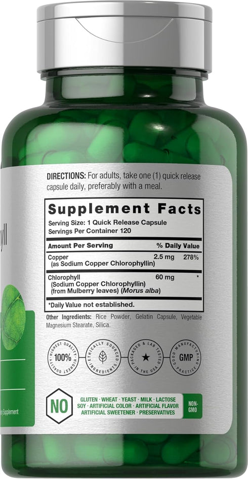 Horbaeach Chlorophyll Capsules | 120 Count | Non-GMO and Gluten Free Supplement | Naturally-Occurring Pigment