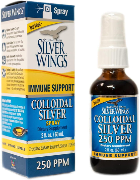 Natural Path Silver Wings Colloidal Silver Liquid, 250ppm (1250mcg), 2oz Spray - Enhanced Immune Support