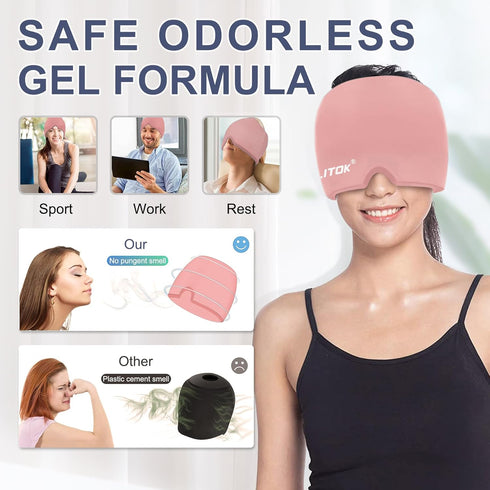 EXQUISLIFE Migraine Headache Relief Cap, Gel Ice Head Wrap, Hot and Cold Therapy for Sinus, Puffy Eyes, Tension Relief