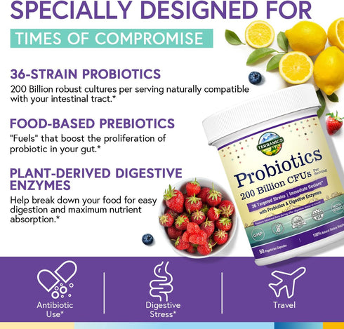 Terranics Daily Probiotics for Men & Women, 200 Billion 36 Strains, Healthy Regularity, 60 Veggie Caps