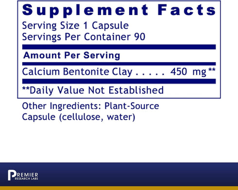 Premier Research Labs Medi-Clay-FX: Bentonite Clay Capsules for Detoxification | Food Grade Smectite Supplement | Absorb Toxins, Supports Cellular Health and Mold Detox - 60 Capsules