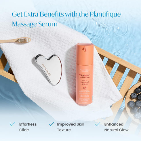 PLANTIFIQUE Stainless Steel Gua Sha | Facial Tool | Skin Massage for Face Body Eyes Neck Heart Style with Travel Pouch