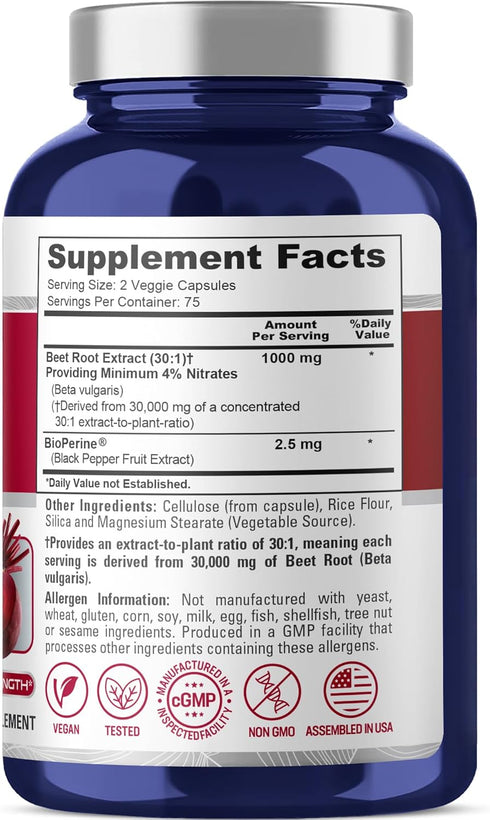 NusaPure Beet Root 30:1 Extract, 1000 mg Equivalent to 30,000 mg, 150 Veggie Caps, Vegan, Non-GMO