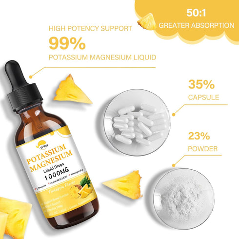 Potassium Magnesium Citrate Supplement, Magnesium Liquid Drops 1000mg with Glycinate for Calm & Immune Health