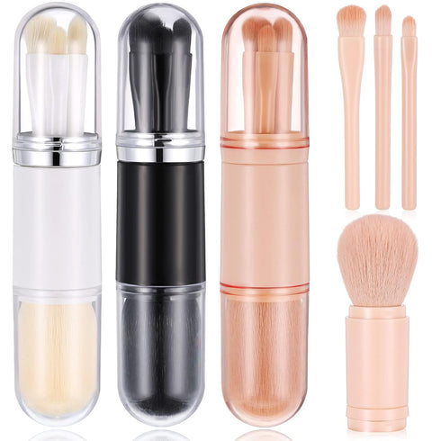 3 Sets Travel Brush Makeup Set - 4 in 1 Mini Portable Lip Brush & Foundation Blending Brushes for Women