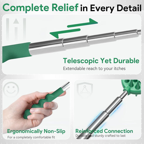Gumry Versatile Back Scratcher - Portable Telescoping Extendable Back Massager Tool with Different Heads & Rubber