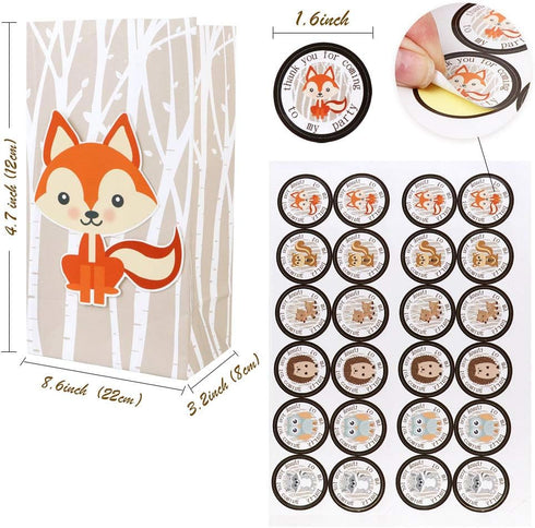 OurWarm 24pcs Woodland Party Favor Bags, 3D Animals Candy Treat Gift Bags with Thank You Stickers for Kids Birthday