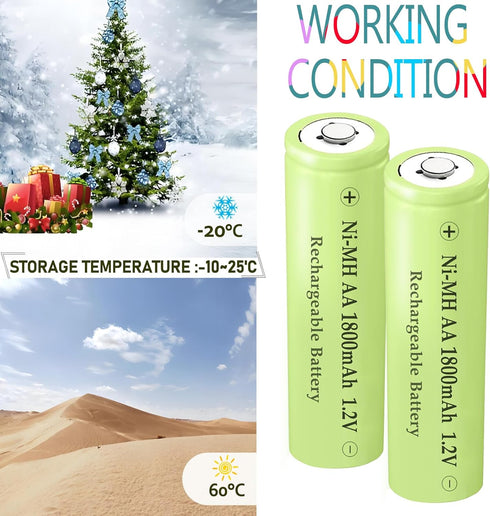 Teneyuuo 1.2v 1800mAh Devices,4 Packs 1800mAh Ni-Mh Rechargeable AA Batteries High Capacity for Outdoor Solar