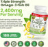 Best Triple Strength Omega 3 Fish Oil Pills - 180 Capsules, 2400mg High Potency Burpless Lemon Flavor for Heart Health