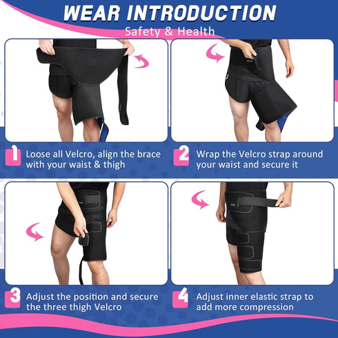beister Hip & Thigh Brace Support - Adjustable Compression Sleeve for Sciatica Pain Relief, 5 Elastic Strips