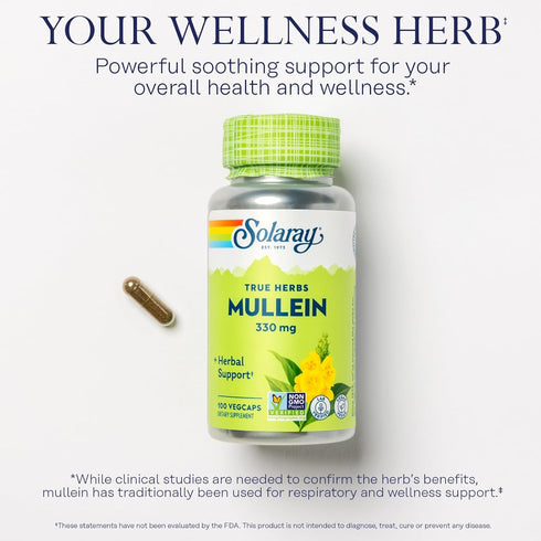 SOLARAY Mullein Leaf 330 mg, Vegan, Non-GMO, 100 Servings, 60-Day Guarantee
