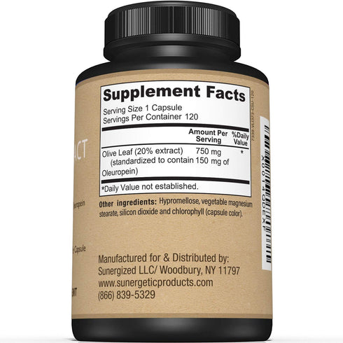 Premium Olive Leaf Extract Capsules, 750mg, 120 Capsules, Supports Immune System & Cardiovascular Health