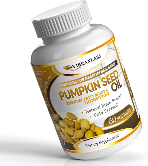 Pumpkin Seed Oil - 100% Cold Pressed Pure 1000mg Extraction for Hair Growth and Skin Health