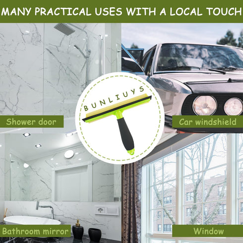 Shower Squeegee Window Cleaner, 2 in 1 Tool for Shower Doors and Car Windshield with Sponge and Rubber Squeegee