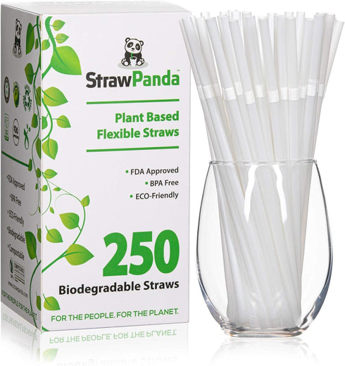 Plant Based Drinking Straws by StrawPanda - Eco Friendly Alternative to Plastic Straws, BPA Free (250 Pack)