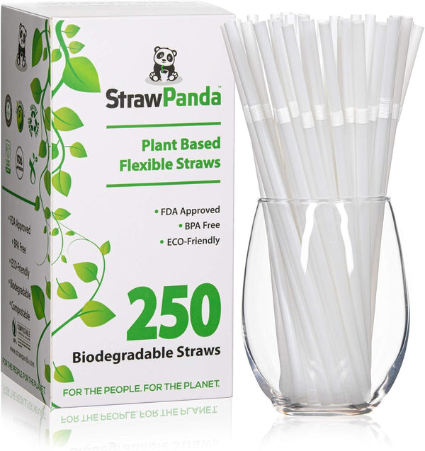 Plant Based Drinking Straws by StrawPanda - Eco Friendly Alternative to Plastic Straws, BPA Free (250 Pack)