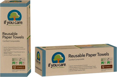 If You Care Reusable Paper Towels - 12 CT Sheets, 100% Natural Compostable Cleaning Cloths for Home