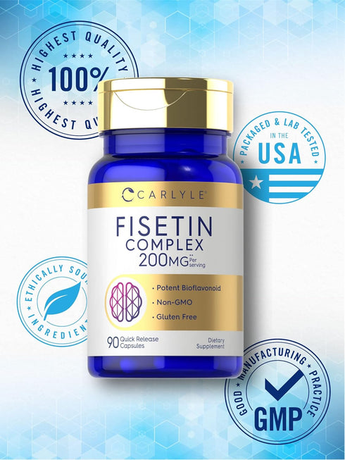 Carlyle Fisetin Complex Supplement | 200mg | 90 Capsules | Non-GMO and Gluten Free
