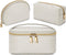 KTMOUW 3 Pcs Waterproof Makeup Bag Set, Portable Travel Organizer for Women, Weave Toiletry Bag, Beige