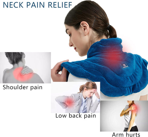 Microwavable Heat Pad for Neck and Shoulders, Weighted Moist Heating Wrap for Pain Relief, Blue