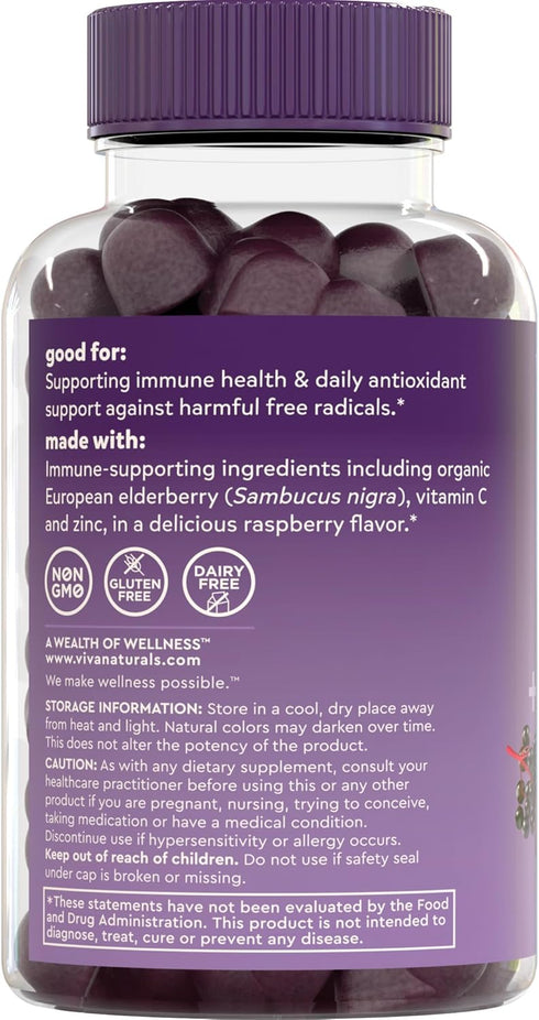 Organic Sambucus Elderberry Gummies with Zinc and Vitamin C, 120 Count, Immune Support