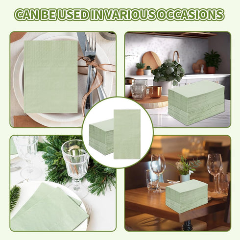 zjdbset 100PCS Disposable Sage Green Guest Napkins Paper Green Disposable Hand Towels Decorative Dinner Napkin Paper