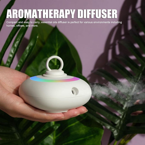 Mini Essential Oil Diffuser, Automatic Spraying Aromatherapy Diffuser with Rotating Colorful Lights and Timer Portable