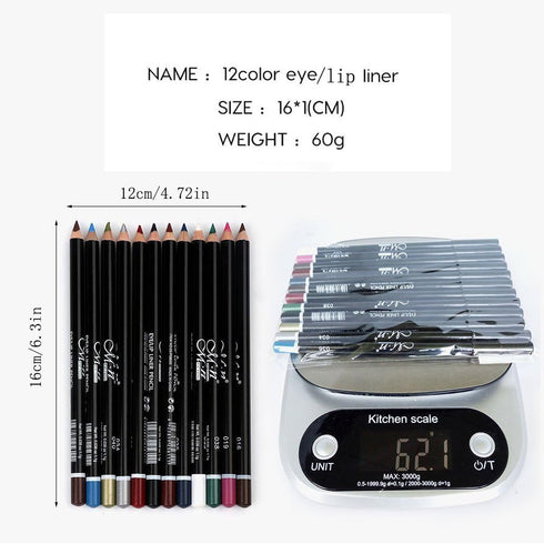 12Pcs Lot Set - 12 Colors Waterproof Eyeliner Pencil with Sharpener