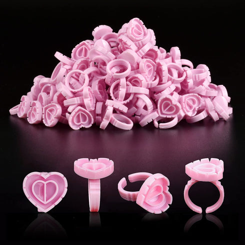 NXJ INFILILA Glue Rings for Eyelash Extensions, 100PCS Disposable Heart Shape Makeup Plastic Cups for Lashes