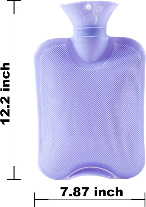 Hot Water Bottles, 2 Pack 2L Thickened Leakproof Hot Water Bag for Pain Relief, Cute Hand Feet Warmer, Cold and Hot Use (Blue+Purple)
