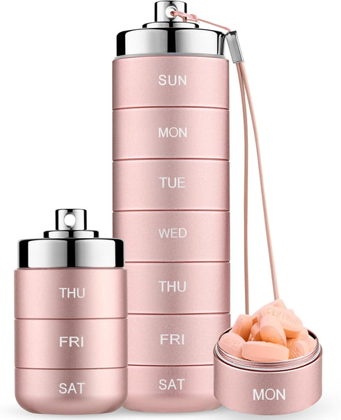 Mossime Metal Travel Pill Organizer, Portable 7 Day Vitamin Organizer Stackable, Waterproof 1 Times A Day Pill Box,