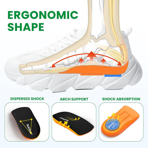 Bukihome Plantar Fasciitis Heel Cups, Arch Support Gel Heel Cushions for Pain Relief, Women's 6-9, Men's 5-8