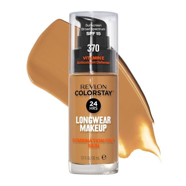 Revlon Liquid Foundation - ColorStay Face Makeup for Combination & Oily Skin, SPF 15, 370 Toast
