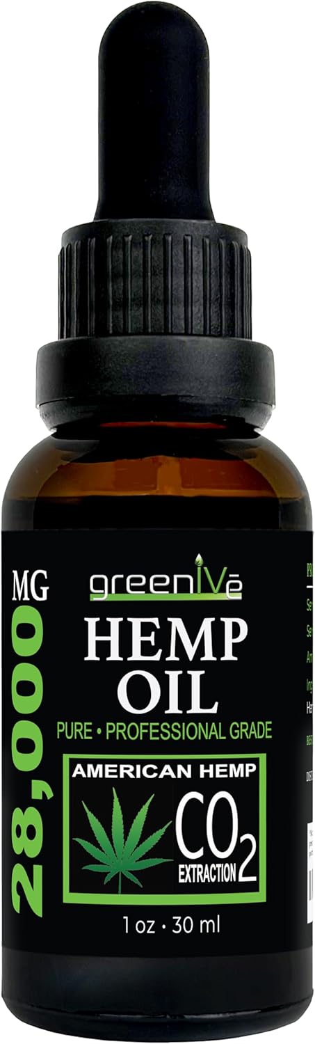 GreenIVe Hemp Drops 28,000mg Organically Grown Pure Hemp Oil Drops, Vegan Omegas, Natural Potent Results (4 Pack)