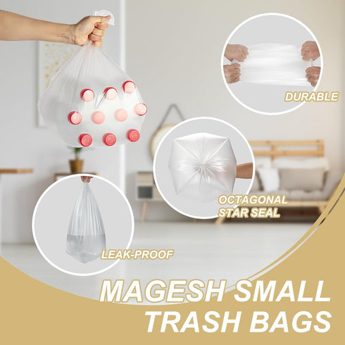 Magesh 2.6 Gallon Trash Bags, Strong Leakage-Free Small Garbage Bags, 100 Clear Bags for Bathroom, Office, Kitchen