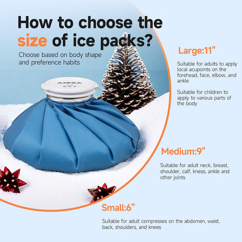 ANMIA Ice Pack Bags with Wrap for Injuries, Reusable Cold Pack for Pain Relief, Size 9''