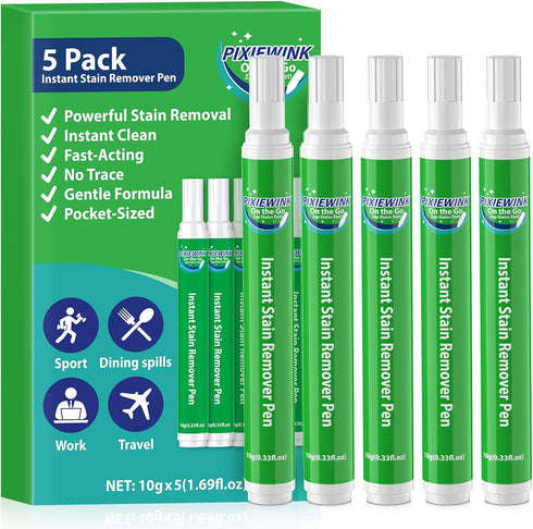 Pixiewink Stain Remover Pens for Clothing, 5 Pack Instant Stain Removal Pen for