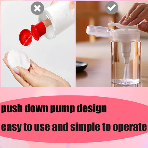 3 Pack Push Down Pump Dispenser, Empty Push Top Bottles for Nail Polish, Makeup Remover, 6.7oz/200ML