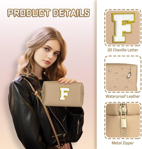 Personalized Birthday Gifts for Women, Preppy Patch Makeup Bag, Travel Organizer, Chenille Letter Pouch, Cute Stuff for