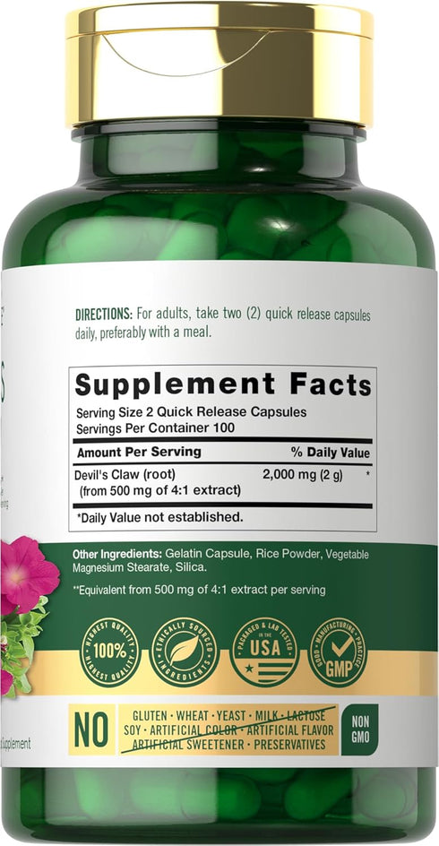 Carlyle Devils Claw 2000 mg | 200 Capsules | Concentrated Root Extract | Devils Claw Herbal Supplement | Non-GMO, Gluten Free Supplement