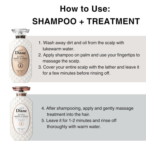 Moist Diane Hydrating Shampoo for Men & Women - Organic Anti-Dandruff Japanese Shampoo with Pump for Dry Hair, 15.2 Fl