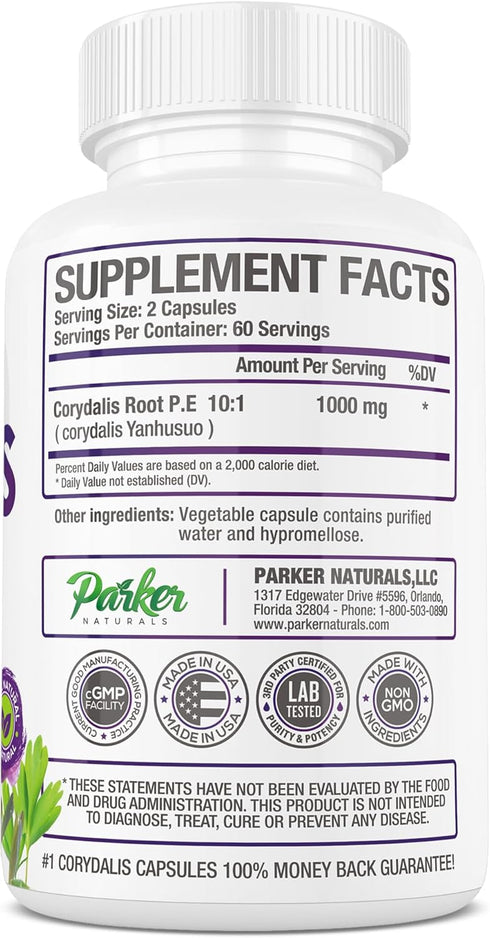 Pure Corydalis Natural Relief Extract, 1,000 Mg per Serving, 120 Capsules