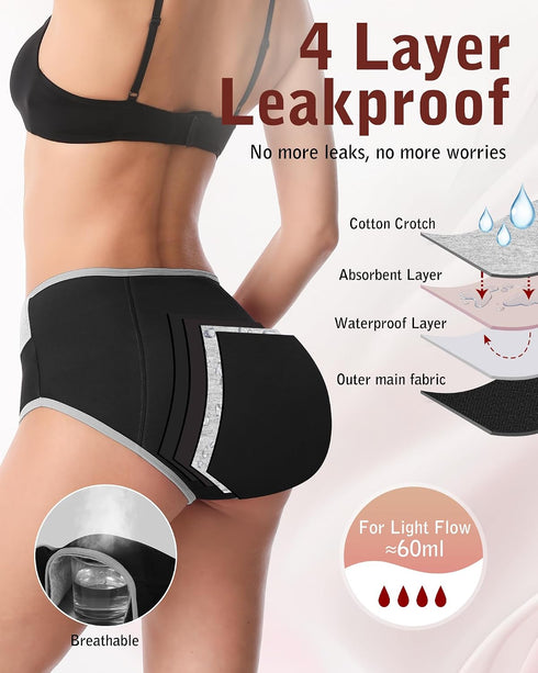 IGOLUMON Period Underwear for Women, Leak-Proof Incontinence & Postpartum Panties, Heavy Flow Protection with Graphene