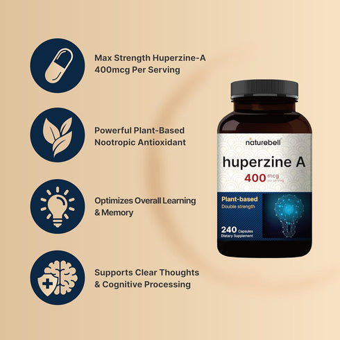 NatureBell Huperzine A 400mcg, 240 Capsules - Premium Brain Health Supplement for Focus, Cognition, Memory, Learning