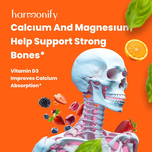 Magnesium Calcium Zinc with Vitamin D3 & K2 Gummies, Multivitamin for Bone Strength, 30 Days Serving